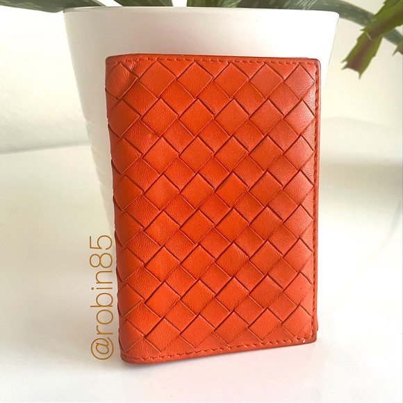 Bottega Veneta Handbags - BOTTEGA VENETA ⇢ Intrecciato Card Case 𓁿 Orange Lambskin 𖠰 Pocket Organizer